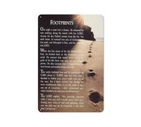 Cartello rustico in metallo con impronte nella sabbia, stampe di poesie religiose con orme per decorazioni cristiane, opere d'arte religiose motivazionali, citazioni ispiratrici, decorazione murale