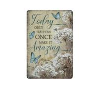 Cartello rustico in metallo con incantevole farfalla blu, splendido disegno di tarassaco, stampe del ritratto di Gesù "Oggi accade solo una volta", arte murale cristiana 8x12 pollici