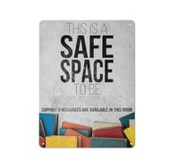 Cartello rustico in metallo con la scritta "Questo è uno spazio sicuro", un'opera d'arte murale per essere chi sei. Supporto e risorse disponibili in questa stanza. Cartello da parete per casa, aul