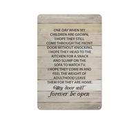 Cartello rustico in metallo con la scritta "Un giorno, quando i miei figli saranno cresciuti, spero che entrino ancora dalla porta principale senza bussare". Decorazione murale per soggiorno, camer