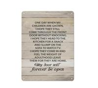 Cartello rustico in metallo con la scritta "Un giorno, quando i miei figli saranno cresciuti, spero che entrino ancora dalla porta principale senza bussare". Decorazione murale per soggiorno, camer