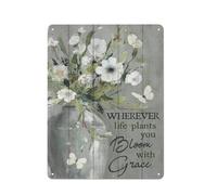 Cartello rustico in metallo con morta, fiore bianco, farfalla, ovunque la vita ti pianti fiorisca con grazia, stampe di ritratti di Gesù, arte murale cristiana 12x16 pollici