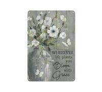 Cartello rustico in metallo con morta, fiore bianco, farfalla, ovunque la vita ti pianti fiorisca con grazia, stampe di ritratti di Gesù, arte murale cristiana 8x12 pollici