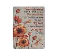 Cartello rustico in metallo con papavero, disegno di libellula, sei vicino anche se non ti vedo, stampe di ritratti in paradiso, decorazione da parete per casa, cucina, bagno, salotto, 1