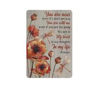 Cartello rustico in metallo con papavero, disegno di libellula, sei vicino anche se non ti vedo, stampe di ritratti in paradiso, decorazione da parete per casa, cucina, bagno, salotto, 8