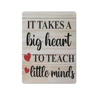 Cartello rustico in metallo con scritta "Ci vuole un grande cuore per insegnare alle piccole menti", decorazione da parete in stile fattoria, citazione dell'insegnante, cartello da parete per la de