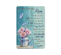 Cartello rustico in metallo con scritta "Da figlia a mamma", garofano rosa, farfalla viola, "Ti amo con tutto il cuore", stampe di ritratti di famiglia, decorazione da parete 8x12 pollici