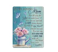 Cartello rustico in metallo con scritta "Da figlia a mamma", garofano rosa, farfalla viola, "Ti amo con tutto il cuore", stampe di ritratti di famiglia, decorazione da parete 12x16 pollici
