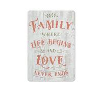 Cartello rustico in metallo con scritta "Famiglia dove la vita inizia e l'amore non finisce mai", cartello rustico da parete per soggiorno, camera da letto, bagno, ufficio, decorazione da parete, 8