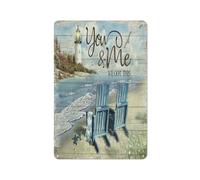 Cartello rustico in metallo con scritta "Faro", coppia di sedie, piccola tartaruga, spiaggia di sabbia, stampe paesaggistiche "Tu e io, abbiamo questa coppia", decorazione murale per la casa, la cu