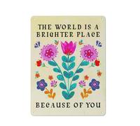 Cartello rustico in metallo con scritta "Il mondo è un posto più luminoso grazie a te", stampa artistica da parete con fiori colorati e motivazionali per ragazze adolescenti, camera da letto, soggi