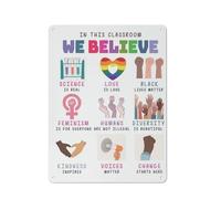 Cartello rustico in metallo con scritta "In questa classe crediamo nell'arte murale", poster da parete per uguaglianza e diversità in classe, dipinto per asili nido, aule, sale giochi, decorazioni