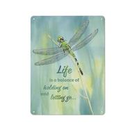 Cartello rustico in metallo con scritta "La vita è un equilibrio tra tenere duro e lasciar andare", poster da parete in stile fattoria per casa, giardino, soggiorno, camera da letto, veranda, decor