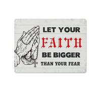 Cartello rustico in metallo con scritta "Lascia che la tua fede sia più grande della tua paura", con mani in preghiera, opera d'arte cristiana, poster, decorazione per casa, camera da letto, soggio
