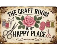Cartello rustico in metallo con scritta "The Craft Room Is My Happy Place", decorazione artistica per casa e ufficio, cartello decorativo vintage per bar, ristoranti, lavanderia, garage, camera da le