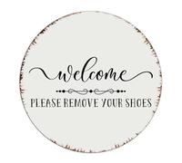 Cartello rustico in metallo con scritta "Welcome Please Remove Your Shoes", decorazione da parete, per garage, pub, club, lounge, 22,9 x 22,9 cm, rotondo
