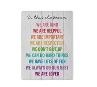 Cartello rustico in metallo con stampa in questa aula, cartello con le regole della classe, dipinti, arte murale, poster "Siamo gentili", opera d'arte, decorazione per la sala giochi della classe,