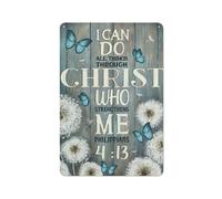 Cartello rustico in metallo con tarassaco bianco dipinto, farfalla blu, posso fare ogni cosa in Cristo che mi dà forza, stampe del ritratto di Gesù, arte murale 8x12 pollici