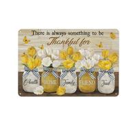 Cartello rustico in metallo e latta, dipinto vintage, fiore giallo e bianco, barattolo di vetro, c'è sempre qualcosa per cui essere grati a Gesù, stampe di paesaggi, arte murale cristiana 8x12 poll