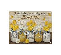 Cartello rustico in metallo e latta, dipinto vintage, fiore giallo e bianco, barattolo di vetro, c'è sempre qualcosa per cui essere grati a Gesù, stampe di paesaggi, arte murale cristiana 12x16 pol