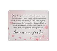 Cartello rustico in metallo Moiol Love is Patient Love is Kind Wall Art, Pink Love Never Fails Art Print Poster Painting Decoration per casa, camera da letto, regalo di nozze, 12x16 pollici