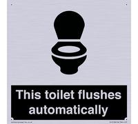 Cartello "S15" con scritta "This toilet flushes automatically sign", 150 x 150 mm