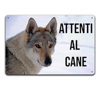Cartello Segnale Attenti al Cane in Allumnio composito 3mm (30 cm x 20 cm), Cane Lupo