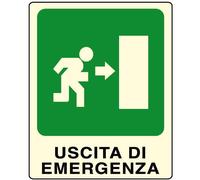 CARTELLO SEGNALETICA Uscita d'emergenza a destra luminescente