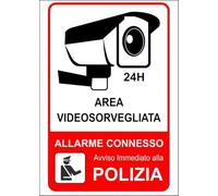 CARTELLO SEGNALETICO - AREA VIDEOSORVEGLIATA CON POLIZIA 24H - Adesivo Extra Resistente, Pannello in Forex, Pannello In Alluminio (Adesivo, 10x15 cm)