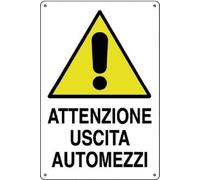 CARTELLO SEGNALETICO - ATTENZIONE USCITA AUTOMEZZI - segnale pericolo
