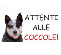 CARTELLO SEGNALETICO - AUSTRALIAN CATTLE DOG ATTENTI ALLE COCCOLE - segnale