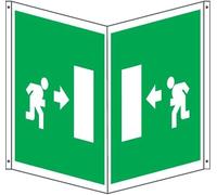 CARTELLO SEGNALETICO BIFACCIALE - uscita di emergenza a destra - IN ALLUMINIO