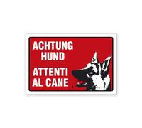 Cartello segnaletico bilingue attenti al cane