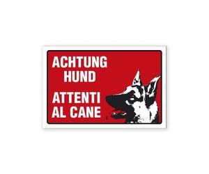Cartello segnaletico bilingue attenti al cane