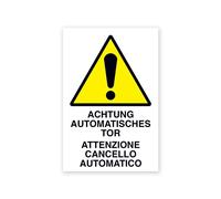 Cartello segnaletico bilingue attenzione cancello automatico