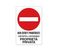 Cartello segnaletico bilingue vietato l`accesso proprietà privata