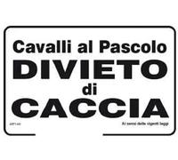 CARTELLO SEGNALETICO - Cavalli al pascolo divieto di caccia - segnale