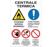 CARTELLO SEGNALETICO - CENTRALE TERMICA OBBLIGO PERICOLO E DIVIETO - Adesivo Extra Resistente, Pannello in Forex, Pannello In Alluminio (Plastica, 30x42 cm)
