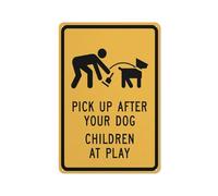 Cartello segnaletico con scritta "Pick Up After Your Dog Children At Play", 30,5 x 20,3 cm, riflettente, in alluminio, con simbolo, per uso interno ed esterno
