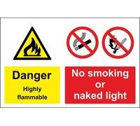 CARTELLO SEGNALETICO - Danger Highly FlammableNo SmokingNaked Lights - segnale