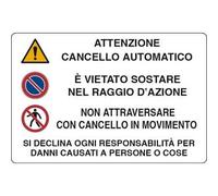 Cartello Segnaletico di Sicurezza Attenzione Cancello Automatico, 20x30 cm