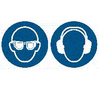 CARTELLO SEGNALETICO ISO - Occhiali protettivi e cuffia antirumore obbligatori