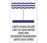 CARTELLO SEGNALETICO - LIMITE ACQUE SICURE - Adesivo Extra Resistente, Pannello in Forex, Pannello In Alluminio (Plastica, 20x31 cm)
