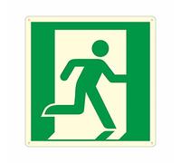 CARTELLO SEGNALETICO LUMINESCENTE QUADRATO - Omino uscita di emergenza a destra - Adesivo Luminescente O Pannello Rigido Luminescente (PANNELLO IN FOREX 15X15 CM)