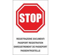 CARTELLO SEGNALETICO - multilingue 'stop registrazione documenti' - segnale