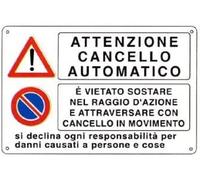 CARTELLO SEGNALETICO - MULTISIMBOLO attenzione cancello automatico - pericolo