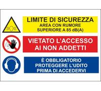 CARTELLO SEGNALETICO - multisimbolo limite di sicurezza con rumore - segnale