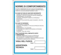 CARTELLO SEGNALETICO - NORME DI COMPORTAMENTO IN CASO DI GAS O INCENDI - segnale