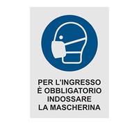 CARTELLO SEGNALETICO - OBBLIGO DI INDOSSARE LA MASCHERINA - Con Adesivo in Vinile e Pannello in Forex (Pannello 5mm Stampato)