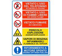 CARTELLO SEGNALETICO - POMPA DI BENZINA - Con Adesivo in Vinile e Pannello in Forex (Pannello 5mm Stampato)